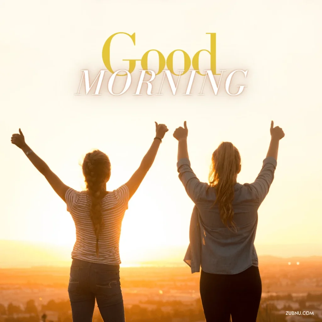 Two girls welcoming sun in morning with thumbs up.png 2