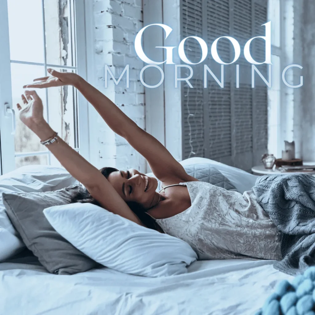 White bed whitish girl stretching in the morning laying on bed.png 2