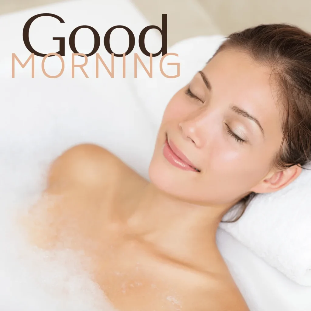 A blonde girl having foamy bath in a bath tub in the morning.png