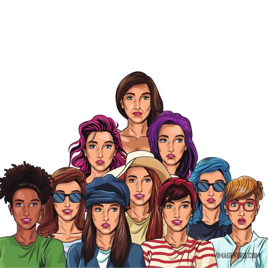 An image of 10 cartoonish girls in different poses hair colors looks and styles An-image-of-10-cartoonish-girls-in-different-poses-hair-colors-looks-and-styles