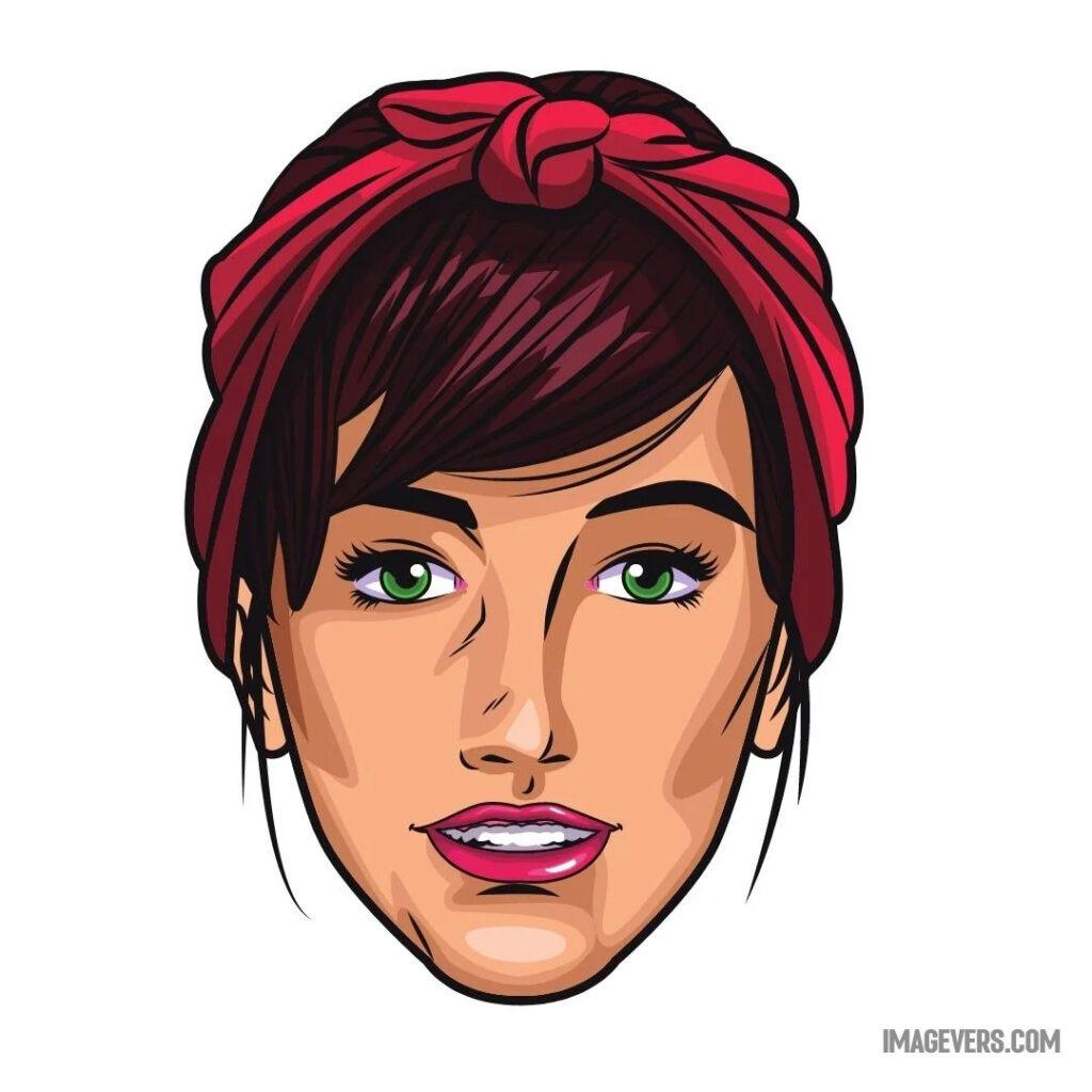 An image showing only the head of a cartoonish girl wearing a blue cap with two braids of hair An-image-with-only-the-head-of-a-cartoonish-girl-with-short-hair-tied-in-a-hairband