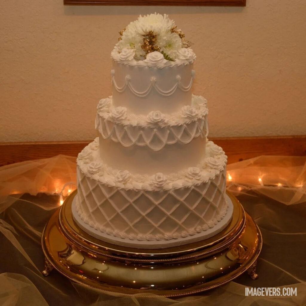 White frosting layered cake decorated for anniversary with cream flowers cake and placed on a net.jpg